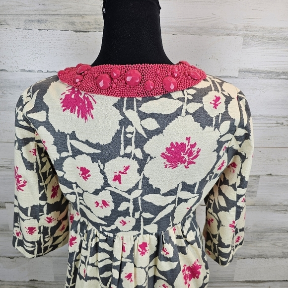 Nanette Lepore Floral Beaded Neck Peplum Blazer Sz 6 Barbie Pink Gray Coquette - Picture 12 of 16